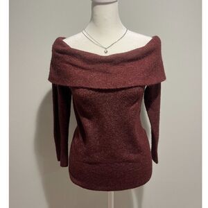 Abercrombie & Fitch Off-the-Shoulder Sweater Crimson Red Valentines XS